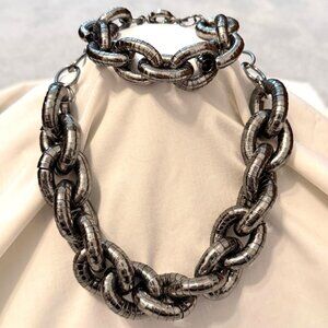 Signed High End Designer Statement Necklace & Brace by "SEQUIN" Bold Chain Link